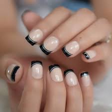 See more ideas about nails, cute nails, beige nails. Double Line Natural French Fake Nails Short Medium Black Square Beige Acrylic Nail Tips With Gluetabs 24 Count L5234 Wish