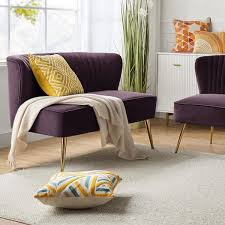 Jayden Creation Carmita 47 In Purple Velvet Tufted 2 Seats Loveseats Sofa With Golden Base