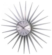 sunburst clock silver midcentury