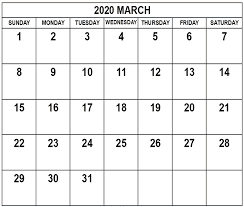 March 2020 Calendar