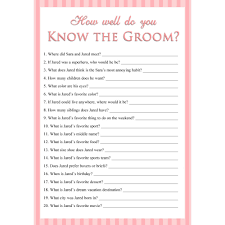 The so known how much do grooms know brides game is probably one of the evergreen games for bachelorette parties to get the guests to know the bride and the groom as a couple, and of course, to spend funny moments seeing how well the two know each other. Personalized Printable How Well Do You Know The Groom Game Stripes Personalized Brides