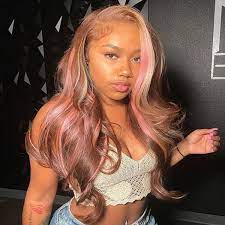 pink highlights in brown hair body wave