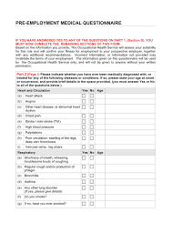 pre employment cal questionnaire