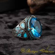 blue zircon men ring with turquoise