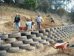 Retaining Wall Made Out Of Old Tires