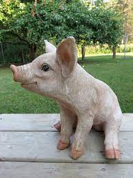 Pig Farm Yard Figurine Sitting Garden