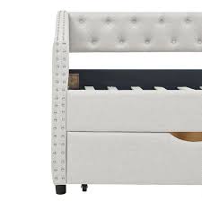 magic home 80 5 in twin size upholstered tufted sofa bed daybed with drawers on and copper nails beige
