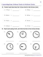 12 hour and 24 hour clocks worksheets