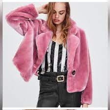 Zara Pink Teddy Faux Fur Jacket Coat