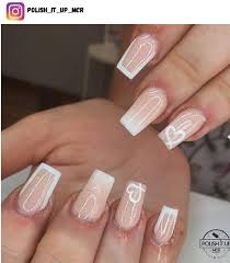 55 cly square french tip nails for