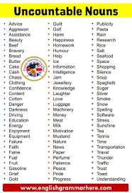 countable and uncountable nouns list