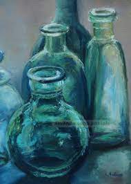 Green Bottles Painting Glass Bottle