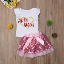 Girls Clothes Big Sister Little Sister Matching Outfits Sequin Tulle Shirt Skirt Clothes Sets
