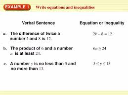 Ppt Write Equations And Inequalities