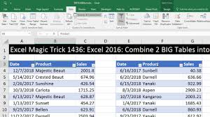 Excel Magic Trick 1436 Excel 2016 Combine 2 Big Tables Into 1 For Pivottable Report No Power Pivot