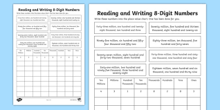 Place Value Reading And Writing 8 Digit Numbers Worksheet