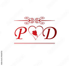 Pd Love Initial With Red Heart And Rose
