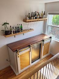 DIY Bar Cabinet Plans with Mini Fridge Sliding Doors Sarah Bella