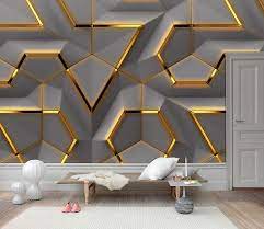 3D Gold Geometric Shapes Wallpaper Grey ...