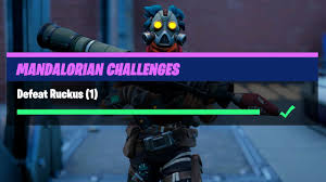 Fortnite chapter 2 season 5 introduces many changes to the map, including a boss battle with din djarin, better known as the mandalorian. Defeat Ruckus Boss Fortnite Mandalorian Challenge Guide Youtube