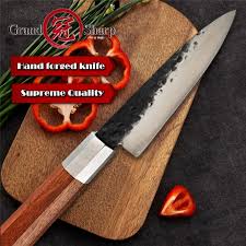 Yu kurosaki is a talented blacksmiths well known in japan by producing very unique hammered blade design. Grandsharp Handmade Chef Knife 5 6 Inch High Carbon 4cr13 Steel Petty Utility Japanese Kitchen Knives Hammer Forged Home Tools Gift From Grandsharp888 21 29 Dhgate Com