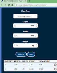 glass weight calculator websites