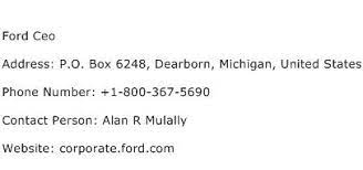 ford ceo address contact number of