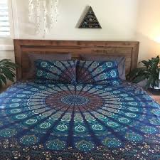 hippie mandala bedding set queen blue