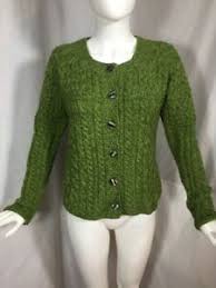 Details About Green Carraig Donn Aran Wool Cardigan Sweater Size Medium Ireland
