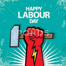 1 May Happy Labour Day Vector Label With Strong Red Fist On Torquise  gambar png