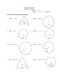 In this angles in polygons activity, students determine the value of a missing angle measure. Area Of Regular Polygons Worksheet Promotiontablecovers
