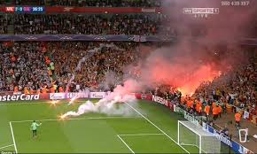 Smoke engulfed turk telekom stadium as 42,000 fans turned up with flares at galatasaray's last training session before the derby match against besiktas. Arsenal Galatasaray 01 10 2014