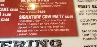menu highlighting signature cow patty