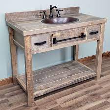 rustic pine open bathroom vanity