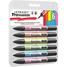 Letraset Promarker Permanent Twin Tip Marker Pen Set Of 6