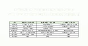weekly exercise schedule excel template