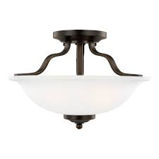 This type of light drops from the ceiling a bit and leaves some space between the flush mount lights typically work better for lower ceilings such as those below 8′. Two Light Semi Flush Mount From The Emmons Collection By Seagull Canada 7739002 782