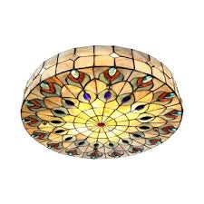 Tiffany Style 20 Wide Flush Mount Ceiling Light With Peacock Tail Painting Shade In Two Colors Susuohome Com
