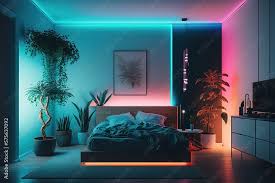 modern bedroom interior with neon