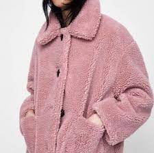 Zara Pink Faux Fur Teddy Jacket Amp