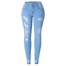 China Oem Brand Light Blue Damaged Distressed Skinny Denim Jeans Women China Jeans And Women Jeans Price