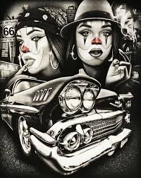 clown chola with a lowrider a mens