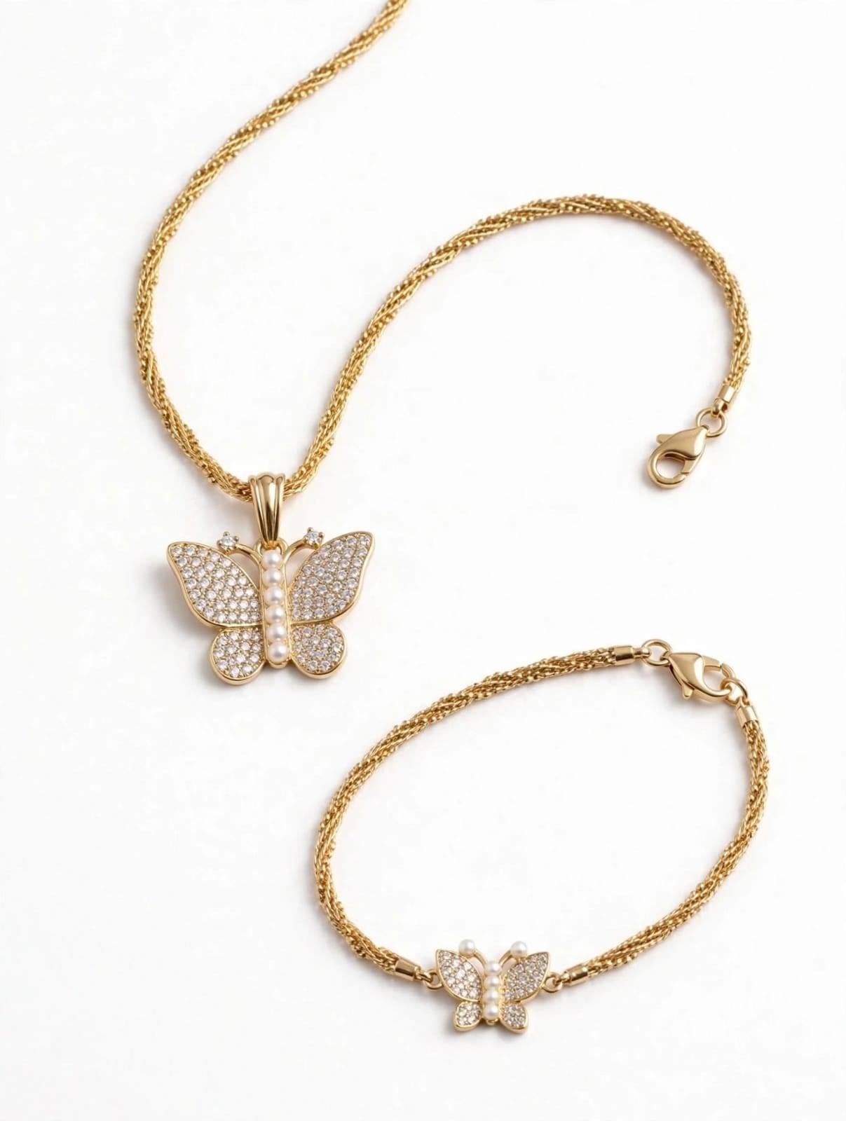 18K Gold Plated Butterfly Pendant Necklace & Matching Brac product image