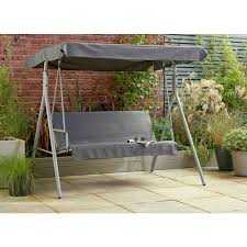 Home 3 Seater Metal Swing Chair Grey