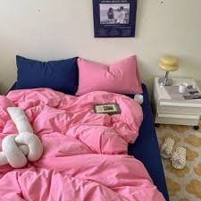 Pink With Blue Color Plain Bedding