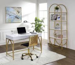 Product title winsome wood delta office writing desk, white finish average rating: Home Office Writing Desk White Gold Lightmane 92660 Acme Contemporary Modern Lightmane 92660