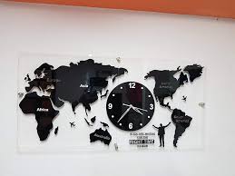 3d World Map Acrylic Wall Clock For