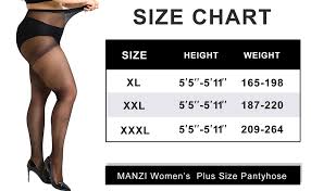 Manzi Womens Plus Size Pantyhose 4 Pairs Sheer Nylon Tights