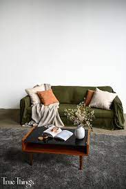 Dark Olive Linen Sofa Slipcover Couch