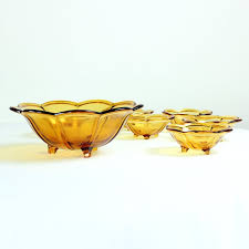 Lot Of 6 Vintage Amber Glass Bowls For